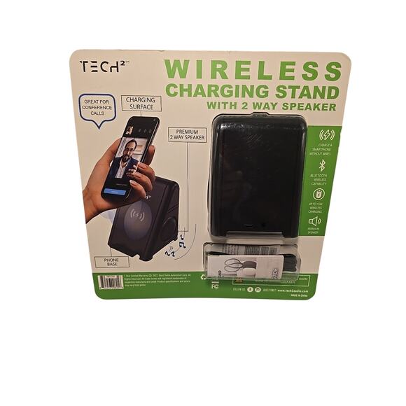 Tech Squared Wireless Charging Stand with 2 Way Speaker, Black - Picture 2 of 2
